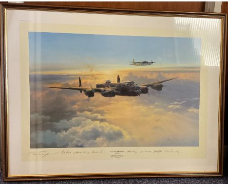 WW2 Print Framed 24 x 34 Cloud Companions by Robert Taylor Multi Signed by the Artist Robert Taylor and a complete Lancaster 