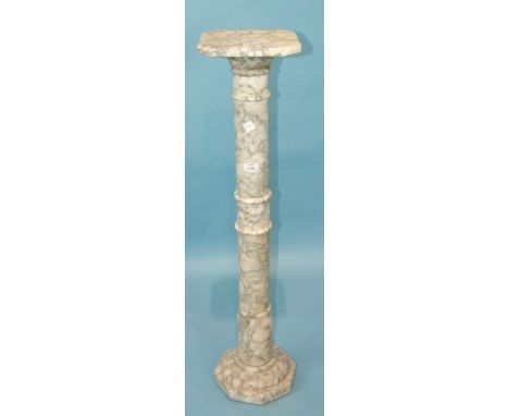 A 20th century marble pillar, 98cm high and a painted plaster figural lamp, 123cm, (2).