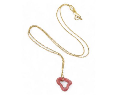 A TIFFANY HEART PENDANT the carved rhodonite open heart pendant is designed for Tiffany by Elsa Peretti, with an 18ct gold 45