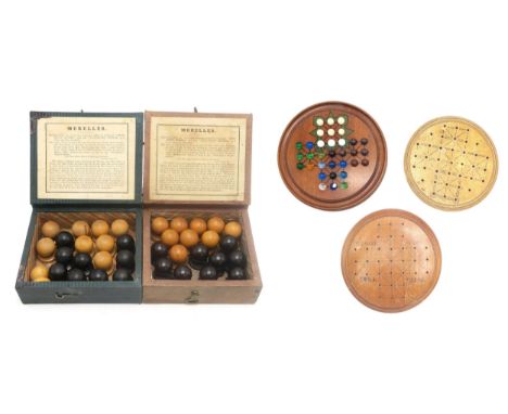 THE GAME OF MERELLES BY JAQUES, LONDON Two sets, circa-1860s, each with nine boxwood and nine ebony pieces; together with Jaq