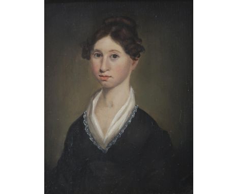 BRITISH SCHOOL C1800 Miniature portrait of a young woman, oil on panel, inscribed indistinctly verso, 13 x 10cm (5 x 4") Good