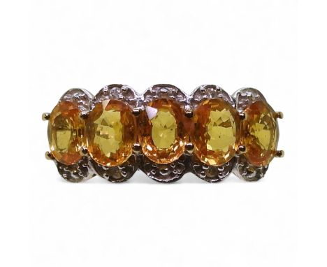 YELLOW SAPPHIRE &amp; DIAMOND RING from the GemsTV Jacques Christie collection, the three sapphires are approx 5mm x 4mm, mou