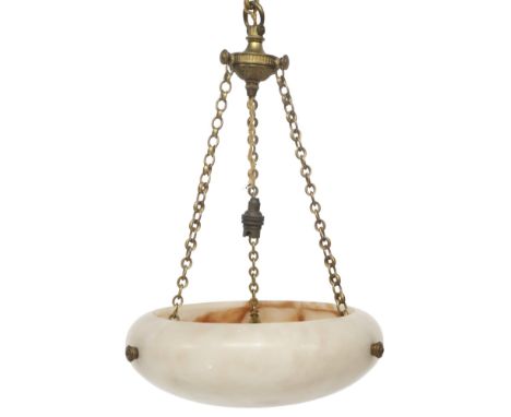 A CONTINENTAL ALABASTER PLAFFONIER  with foliate decorated brass hanging fixtures, 36cm diameter Condition Report:"Plaffonier