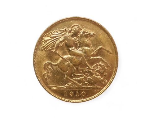 EDWARD VII (1901-1910) 1/2 SOVEREIGN 1910 Obverse Uncrowned portrait of King Edward VII right, legend around&nbsp;EDWARDVS VI