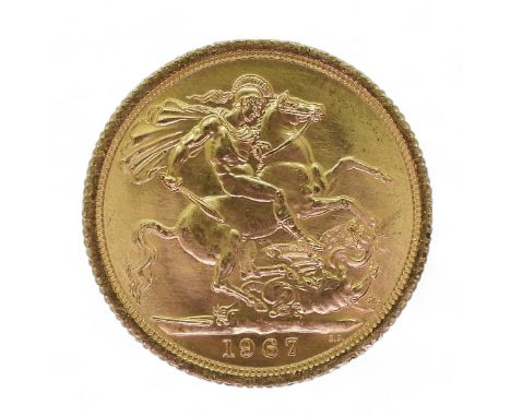 ELIZABETH II (1952-2022) 1 SOVEREIGN 1967 Obverse  1st portrait of Queen Elizabeth II laureate right +&nbsp;ELIZABETH·II·DEI·