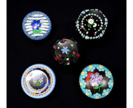 A COLLECTION OF PERTHSHIRE GLASS PAPERWEIGHTS including a limited edition deep blue flower on horizontal latticinio, no 180/4