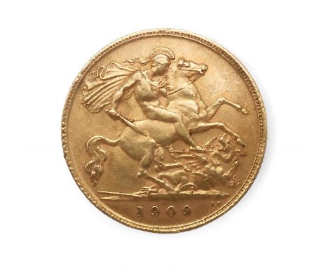 EDWARD VII (1901-1910) 1/2 SOVEREIGN 1909 Obverse Uncrowned portrait of King Edward VII right, legend around&nbsp;EDWARDVS VI