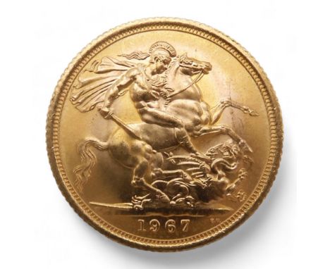 ELIZABETH II (1952-2022) 1 SOVEREIGN 1967 Obverse  1st portrait of Queen Elizabeth II laureate right +&nbsp;ELIZABETH·II·DEI·