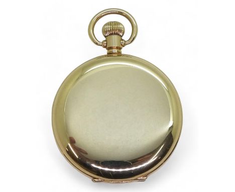 A 9CT GOLD POCKET WATCH the white enamel dial marked Hefik, with black Roman numerals, subsidiary seconds dial and blued stee