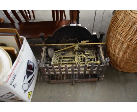 CAST IRON FIRE BASKET AND VARIOUS FIRE TOOLS
