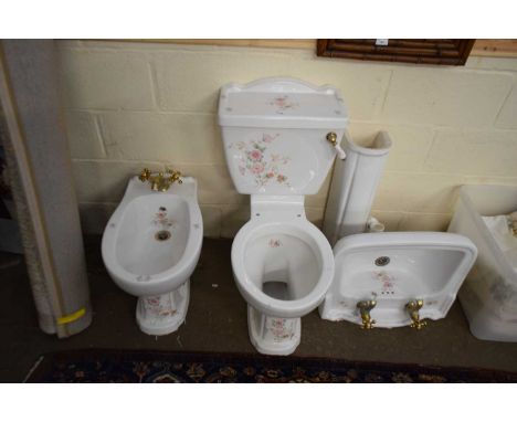 PORCELAIN BASIN, TOILET AND BIDET SET WITH FLORAL DECORATION