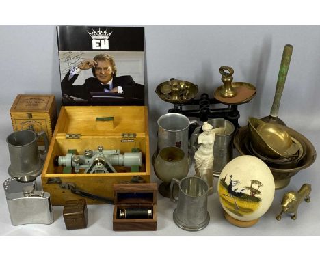 A H BALL &amp; BROS LONDON SURVEYORS LEVEL NO. 52581, in fitted wooden case, painted ostrich egg, set of cast metal scales wi