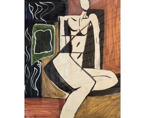 ‡ JONATHAN HUNT (British, 20th Century) mixed media - abstract, 56 x 76cms, watercolour - Picasso / cubist-style portrait of 