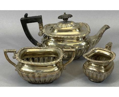 VICTORIAN BATCHELOR'S THREE-PIECE SILVER TEA SERVICE, CHESTER 1896, no visible makers mark, comprising teapot with ebonised h