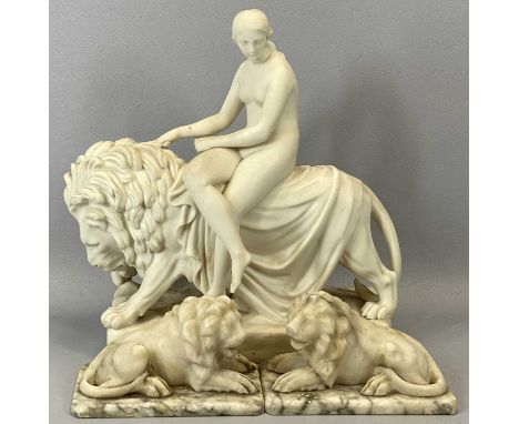 VICTORIAN PARIAN FIGURE GROUP 'UNA AND THE LION' BY JOHN BELL, impressed with makers mark and registration lozenge, 37.5cms H