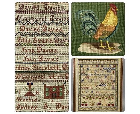 VICTORIAN &amp; LATER WOOLWORK SAMPLERS AND TAPESTRY PICTURES (2+1) the larger sampler listing various family members, worked