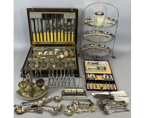 EPNS, CASED &amp; LOOSE CUTLERY &amp; OTHER TABLEWARE including oak cased table canteen of mixed cutlery, 48 pieces, cased se