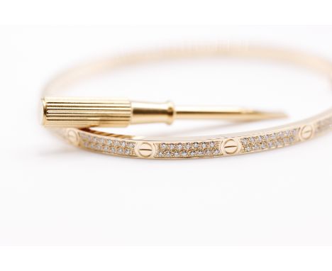 **ON SALE** LOVE-Style Diamond-Paved Bracelet, 18K Yellow Gold (Size 19)
&nbsp;
A luxurious LOVE-style bracelet, expertly cra