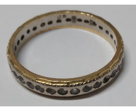 Fully hallmarked 18ct yellow & white gold & gem set eternity ring,3.9 grams gross            size N