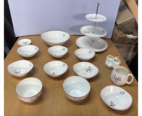 Collection of Stockholm by Crown Devon Fieldings leaping Stag decorative bowls and dishes, cake stand etc (Qty)