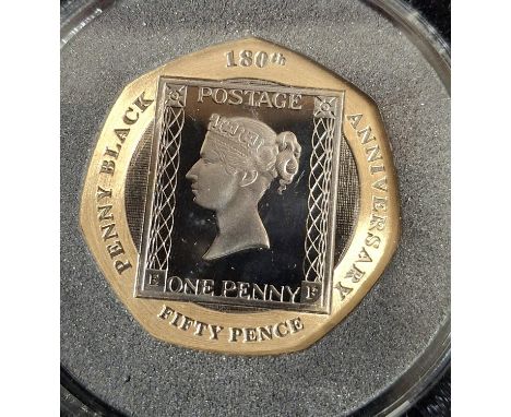 Gibraltar 2020 22ct gold limited edition (99) proof piedfort "Penny Black" 50p produced by the Pobjoy Mint in plastic protect