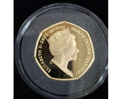 British Indian Ocean Territory 2020 22ct gold limited edition (99) proof piedfort "Father Christmas" 50p produced by the Pobj
