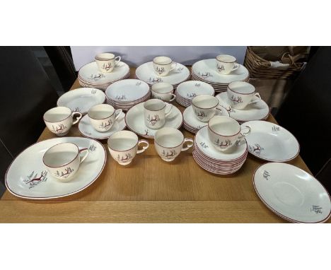 Large quantity of Stockholm by Crown Devon Fieldings leaping Stag dinner plates, side plates, tea cups and saucers etc (Qty)