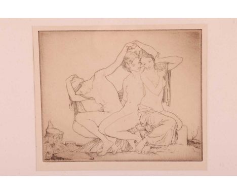 After Sir William Russell Flint (1880 – 1969), 'Forlorn Dryads' (c.1930), initialled in the plate, etching, 12.5 x 15 cm, fra