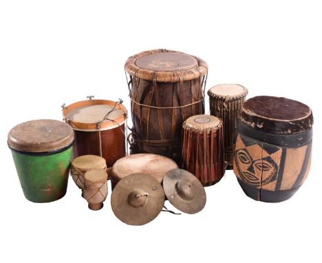 A group of eight assorted hand-drums, from the collection of Vivian Stanshall, founding member of the Bonzo Dog Doo-Dah Band,