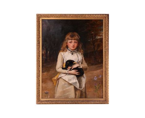 Henry II Weigall (1829-1925), Portrait of the artist's daughter Rachel with a kitten, monogrammed HW (lower right), oil on ca