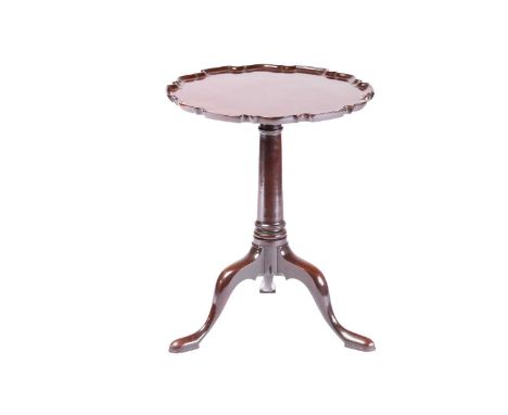 Early George III Cuban mahogany tripod table, pie-crust tilted top on a column base and cabriole feet, 69 cm x 56 cm   Top re