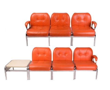 A set of modular Girsberger 'Model 1400' lounge chairs, with orange leather button upholstery and chrome tubular frames, comp