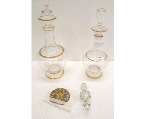 Two glass 19th century Lobmeyr Vienna decanters, coat of arms of the Empire of Austria, 1815-1866
