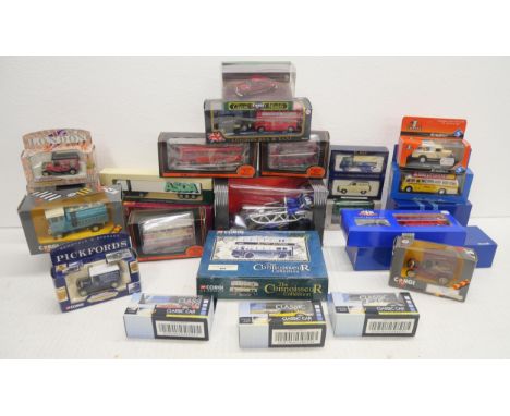 A large collection of Die-cast vehicles, includes buses, cars, lorries, Corgi, Lledo, EFE first editions - all boxed