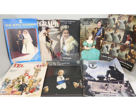 A collection of ephemera, Newspapers and documents, dating back to 1946, King George VI, funeral of Winston Churchill, etc.
