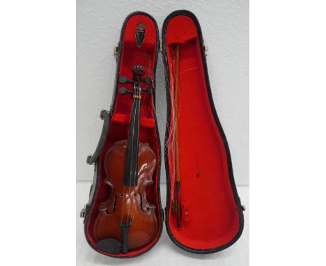 Miniature violin &amp; bow in case