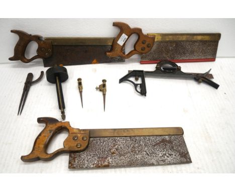Three saws including Tyzack, Sons &amp; Turner and Robert Sorby, a level and four other tools