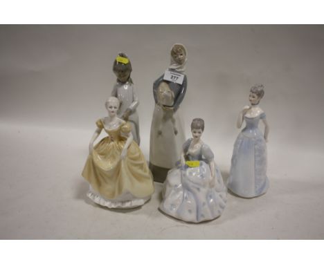 A COLLECTION OF CERAMIC FIGURES TO INCLUDE COALPORT AND NAO EXAMPLES (5)