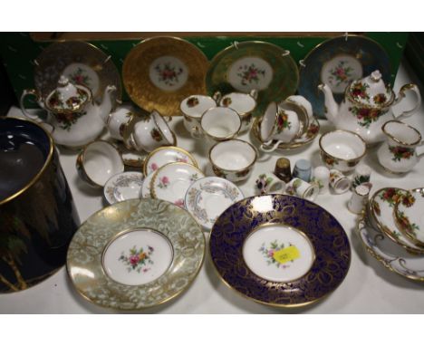 TWO ROYAL ALBERT OLD COUNTRY ROSES MINIATURE PART TEA SETS, TOGETHER WITH MINTON PIN DISHES AND A CARLTONWARE COBALT BLUE CRA