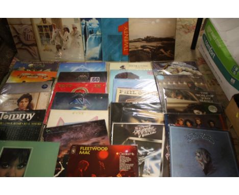 A TRAY OF LP RECORDS ETC. TO INCLUDE THE ROLLING STONES, SCORPIONS, TOTO ETC. 