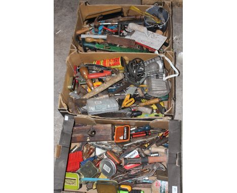 THREE TRAYS OF HAND TOOLS AND PARTS ETC