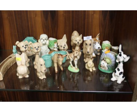 A QUANTITY OF RETRO CERAMIC DOG AND ANIMAL FIGURES TO INCLUDE SYLVAC AND HORNSEA EXAMPLES, (21 APPROX) 