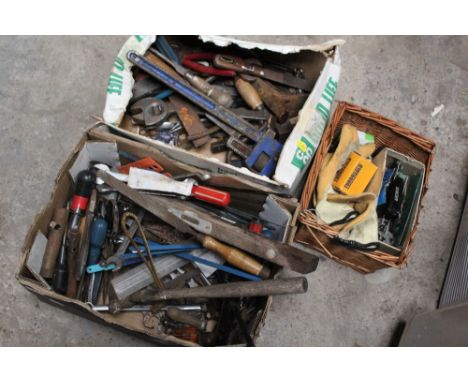 `TWO TRAYS OF HAND TOOLS, PARTS ETC