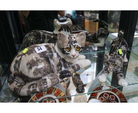 Large Winstanley Tabby cat and kitten with glass eyes and signed base 