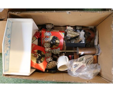 Box of assorted Collectables inc. Britains, 1930s Belt with Motorcycle buckle etc.