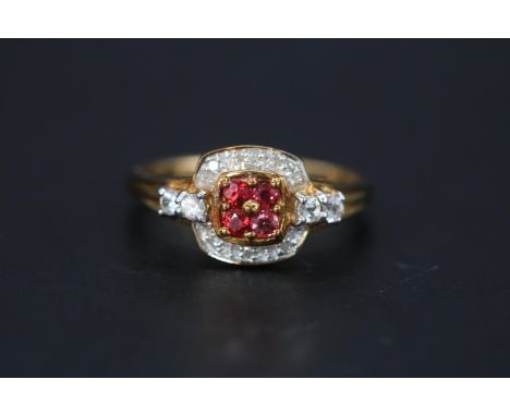 Ladies 9ct Gold Ruby and Diamond set cluster ring Size N. 3.3g total weight 