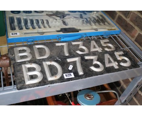 2 Vintage Black and Silver number plates 