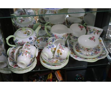 Shelley Hedgerow Floral decorated Tea Set comprising of Tea pot, Sandwich plate etc