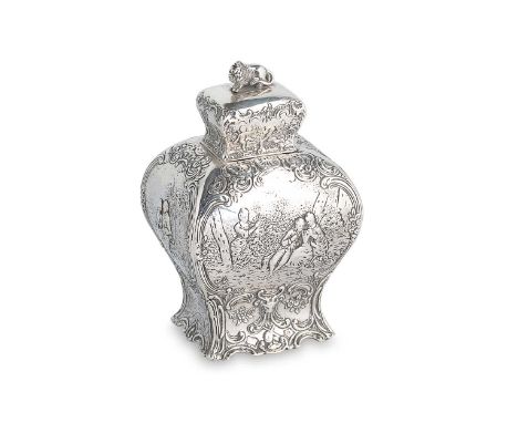 A late 19th century German metalwares silver tea caddy, mark of Wolf &amp; Knell, Hanau, circa 1895, along with Sheffield imp
