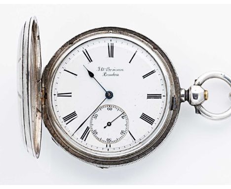 J.W. Benson, London - A Victorian silver hunter pocket watch and 'Albertina', circa 1895, white dial with black Roman numeral